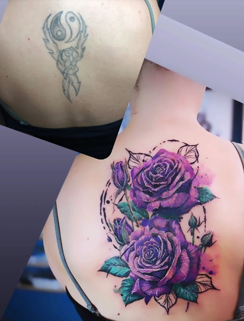 Cover d'un tatouage pas cher réalisé par Raventattoo