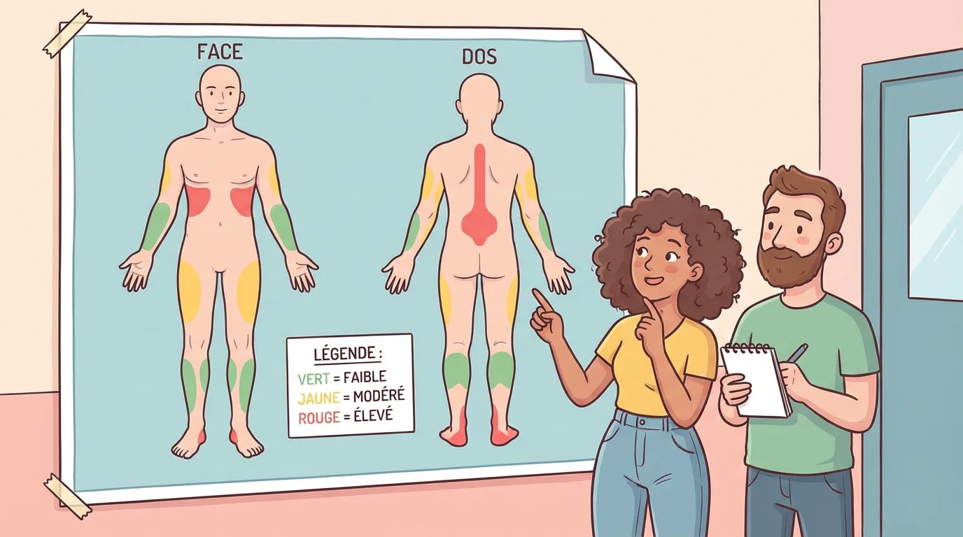 Carte corporelle illustrant les niveaux de douleur selon les zones de tatouage