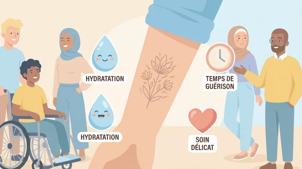 Illustration d'un tatouage avec des croûtes normales de cicatrisation