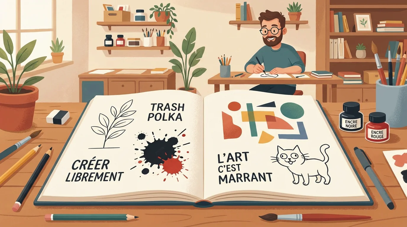 Illustration d'un carnet de croquis présentant des styles de tatouage expressifs et alternatifs