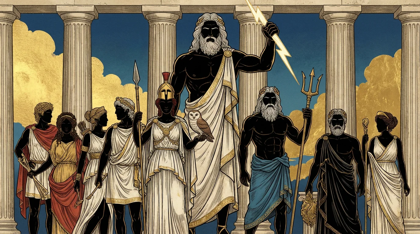 Illustration du panthéon des dieux grecs populaires en tatouage mythologique