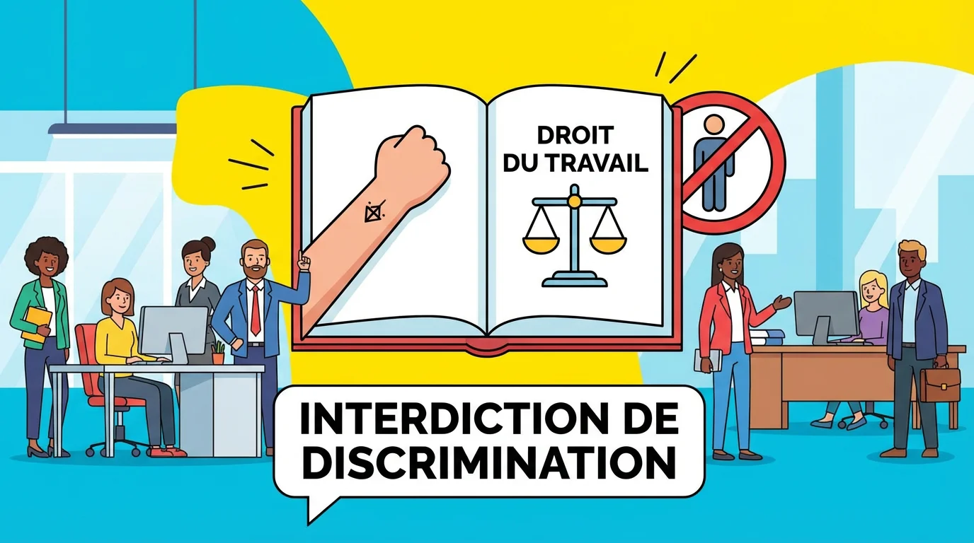 Illustration représentant le Code du travail et la protection contre la discrimination liée au tatouage