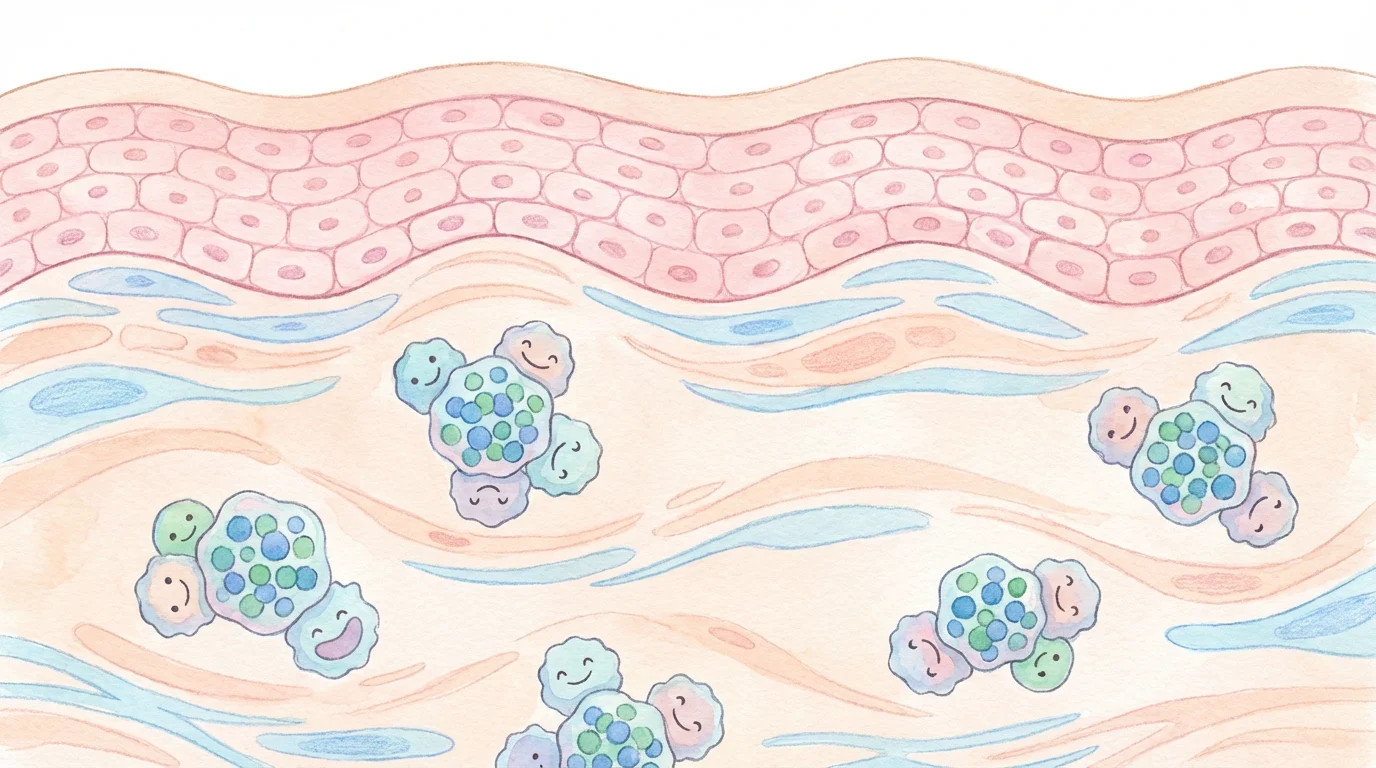 Illustration en coupe de la peau montrant les pigments de tatouage dans le derme