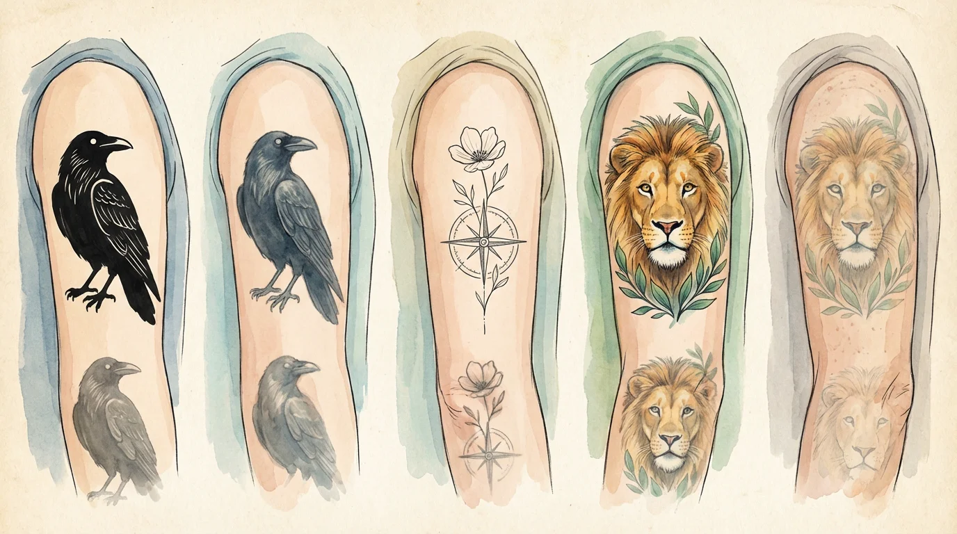 Illustration comparative du vieillissement de différents styles de tatouage
