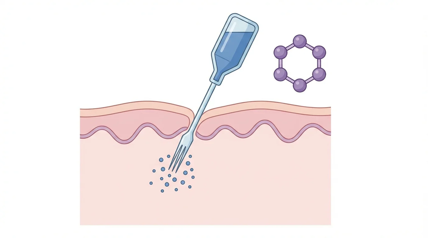 Illustration éducative montrant les couches de la peau lors d'un tatouage et l'impact du glucose sur la cicatrisation