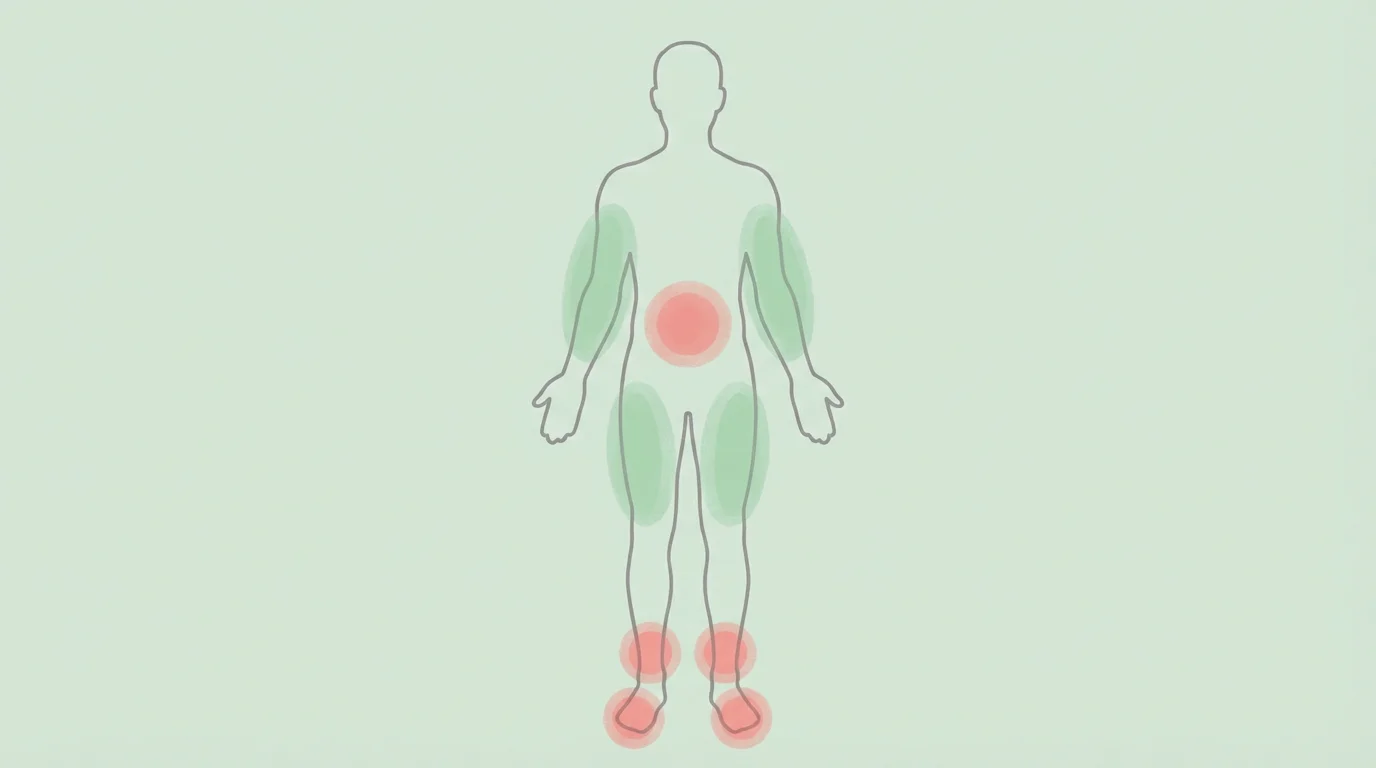 Illustration d'une silhouette humaine montrant les zones recommandées et déconseillées pour un tatouage chez une personne diabétique