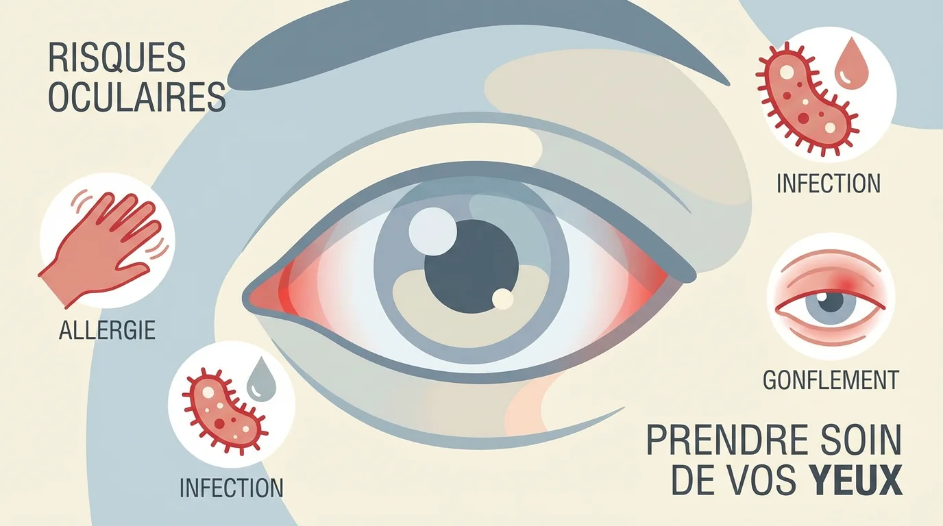 Illustration des risques liés au tatouage sur la paupière : allergie, infection, gonflement