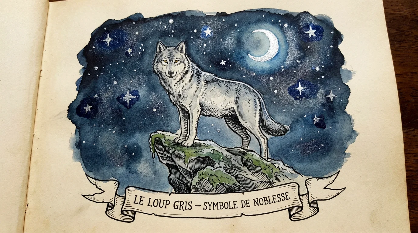 Illustration d'un loup majestueux sous la lune, symbole de force et de liberté dans le tatouage