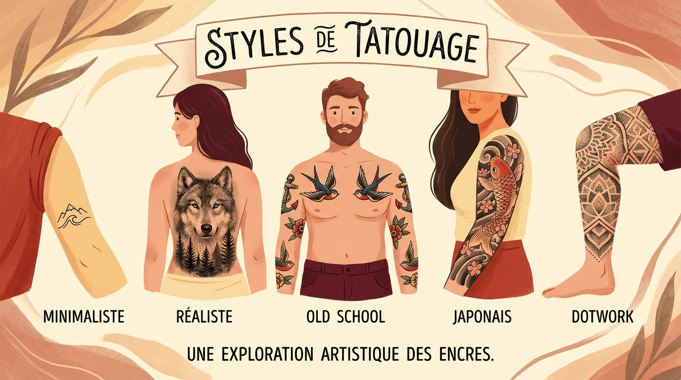 Illustration des principaux styles de tatouage populaires en France