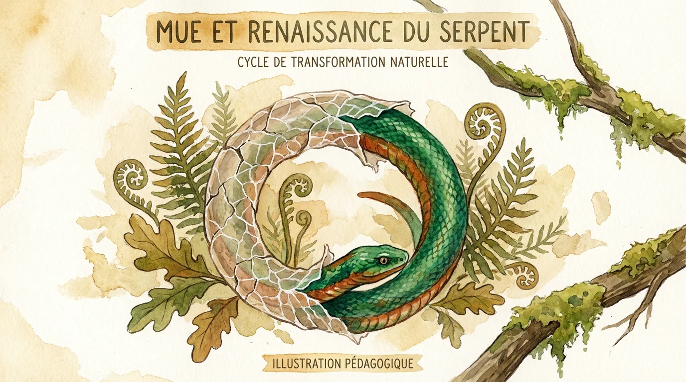 Illustration d'un serpent en pleine mue symbolisant la renaissance et la transformation