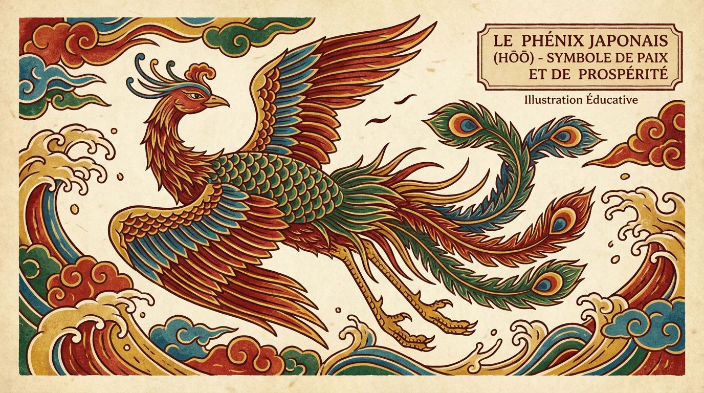Illustration d'un phénix japonais Hōō dans le style irezumi traditionnel
