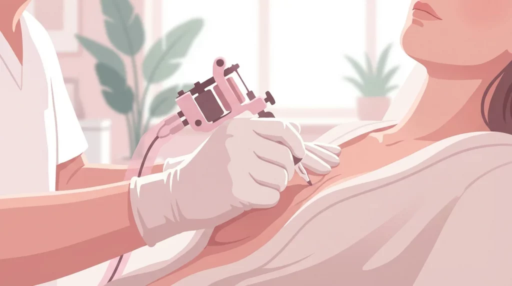 Illustration de la reconstruction de l'aréole mammaire par tatouage en milieu médical